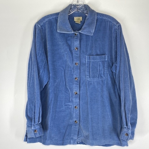 L.L. Bean Blue Corduroy Button Up Shirt Size Medium - Picture 1 of 4